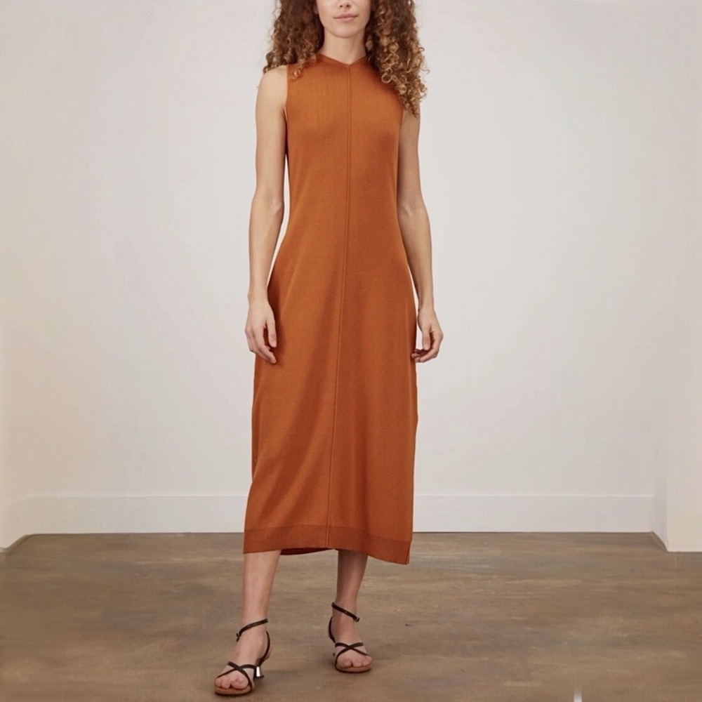 Proenza Schouler Sleeveless Silk Rib Knit Midi Dress Twist Back XS Rust Orange